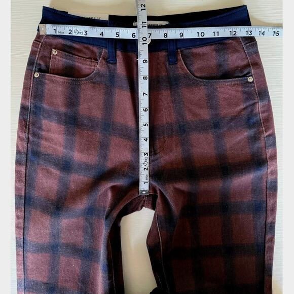 WeWoreWhat Icon Plaid Brown Navy Colorblock Straight Leg Jeans 25 NWT High Rise - Picture 12 of 16